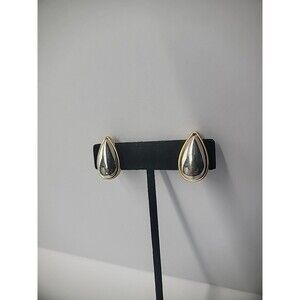 Vintage Anne Klein Earrings Clip On Huggie Silver Tone Gold Tone Jewelry Costume